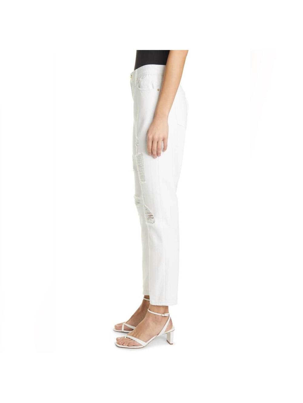 NWT Frame Le Garcon White Mid Rise Straight fit Ripped Denim Jeans- Size 27 - Picture 6 of 9